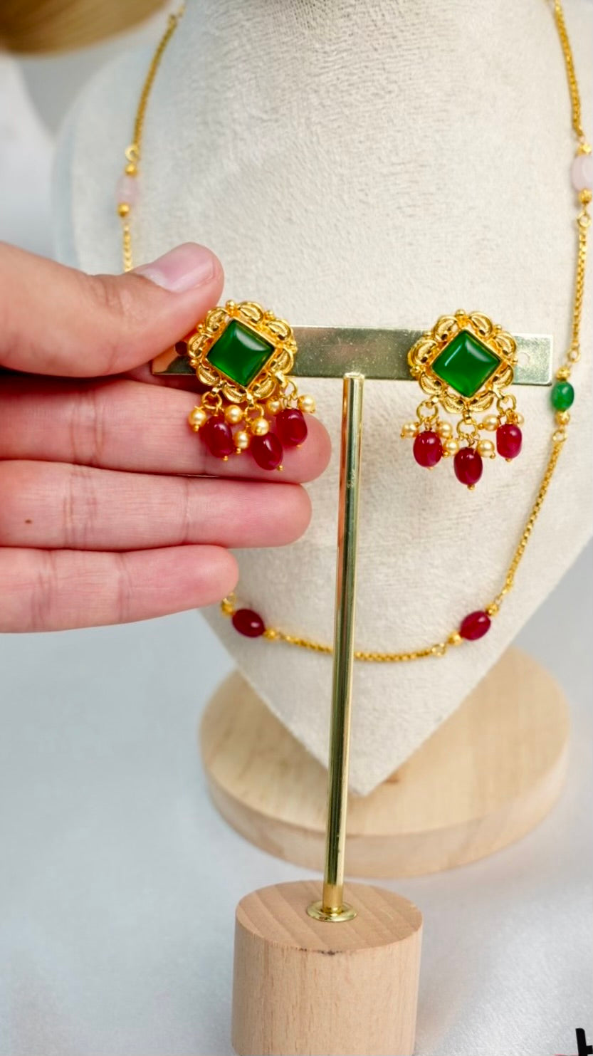 Ruby & Emerald Gold Plated Necklace Set (Copper Base)