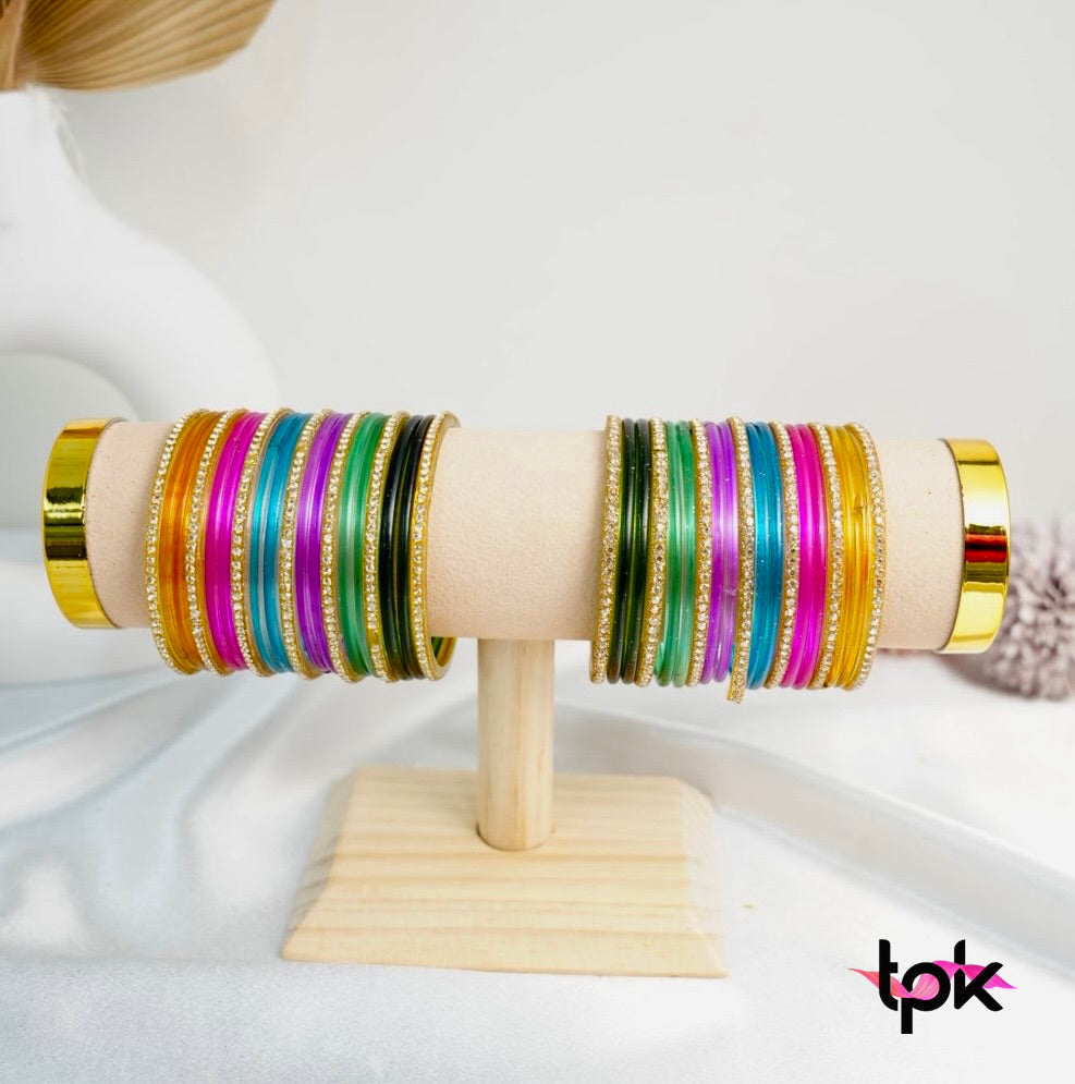 Multicolor Jelly Glass Bangle Stack