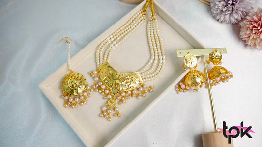 Pearl Gold Finished Choker & Jhumki Set
