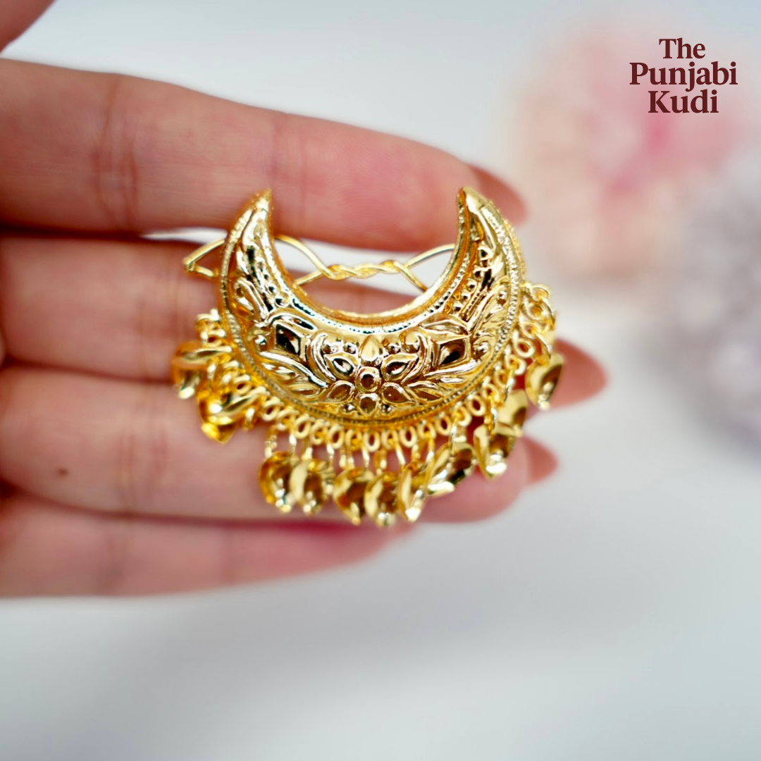 Micro Gold Plated Chand Hair Clips Pair with Pippal Patti