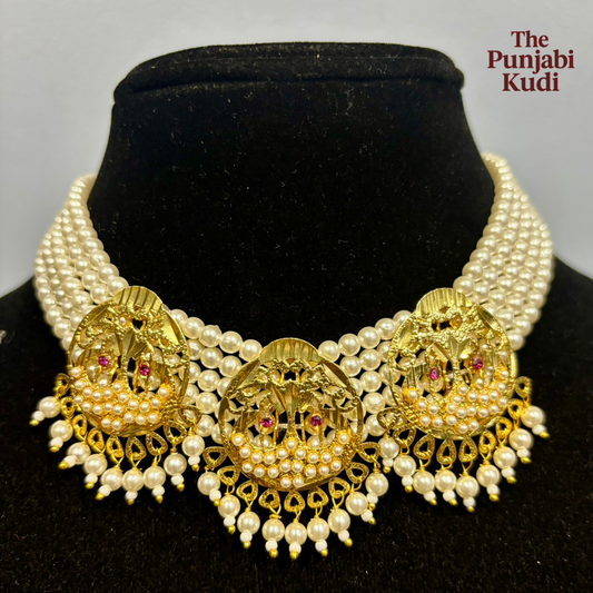 Jadau Morni Pearl Gold Finished Choker Necklace Set