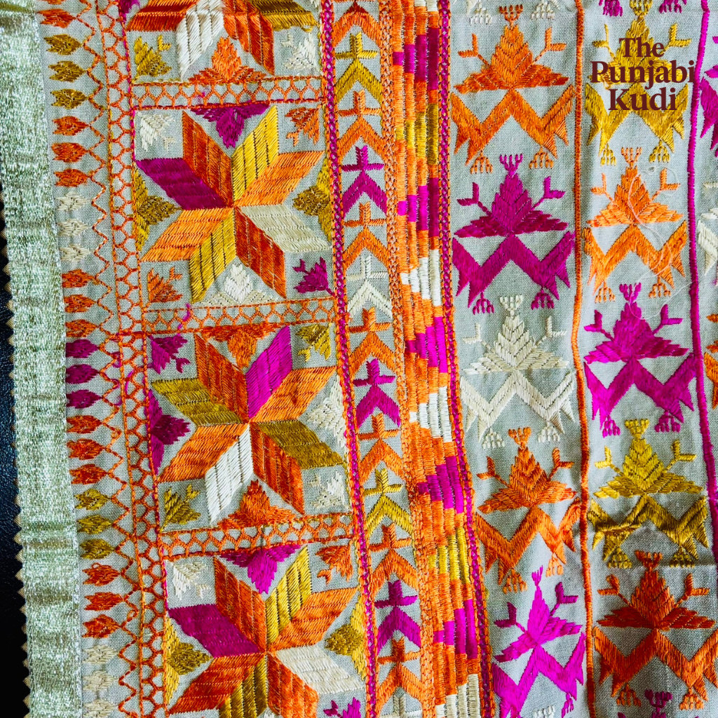 Khaddar Bagh Phulkari Dupatta Cream base