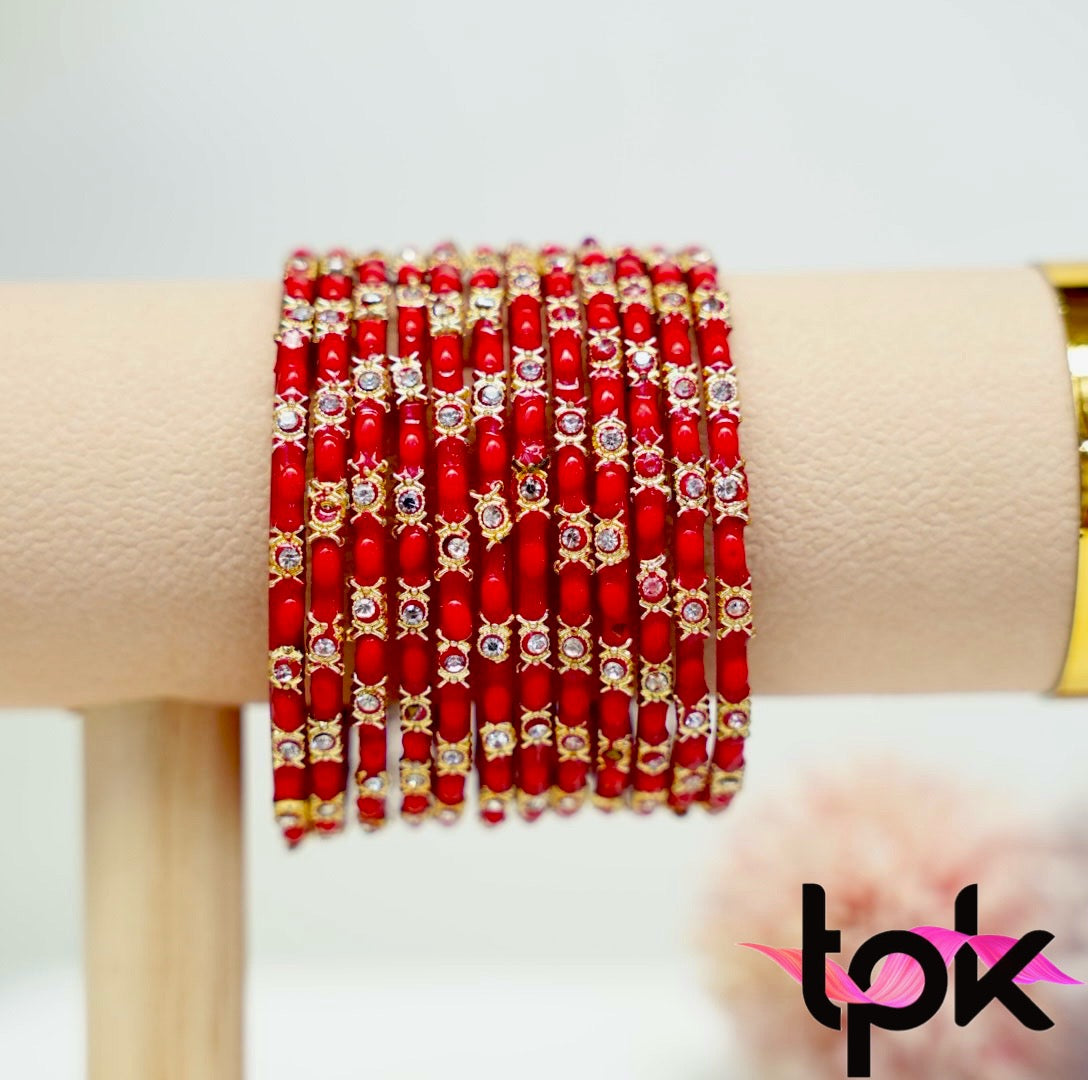 Red Golden Glass Bangle Set