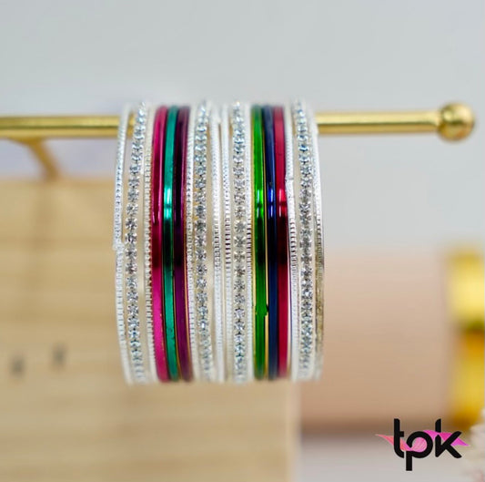 Kids Silver Multi color Metal Bangle Set