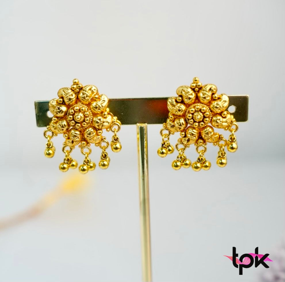 Gold Plated Chain Ghungroo Set with Stud Earrings (Copper Base)