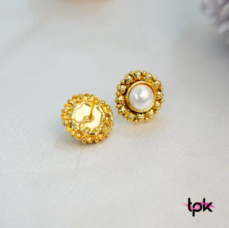 Gold Plated Pearl Studs Earrings (Copper Base)