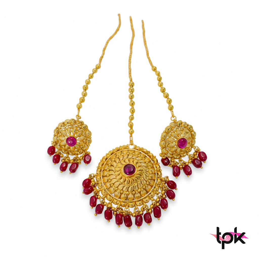 Gold Plated Tikka & Earrings Set (Copper Base)