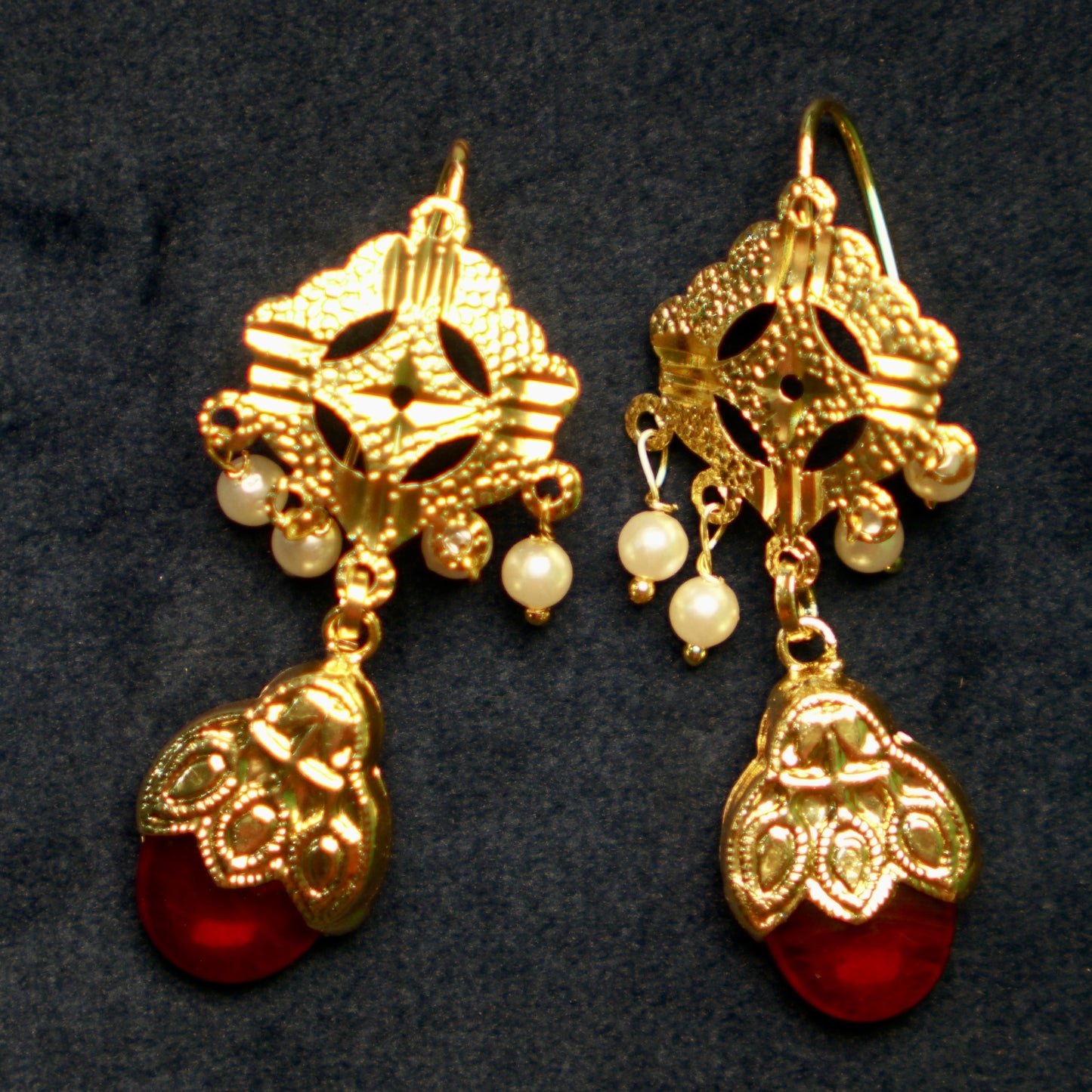 Punjabi Traditional Dakh Set with Red Stones