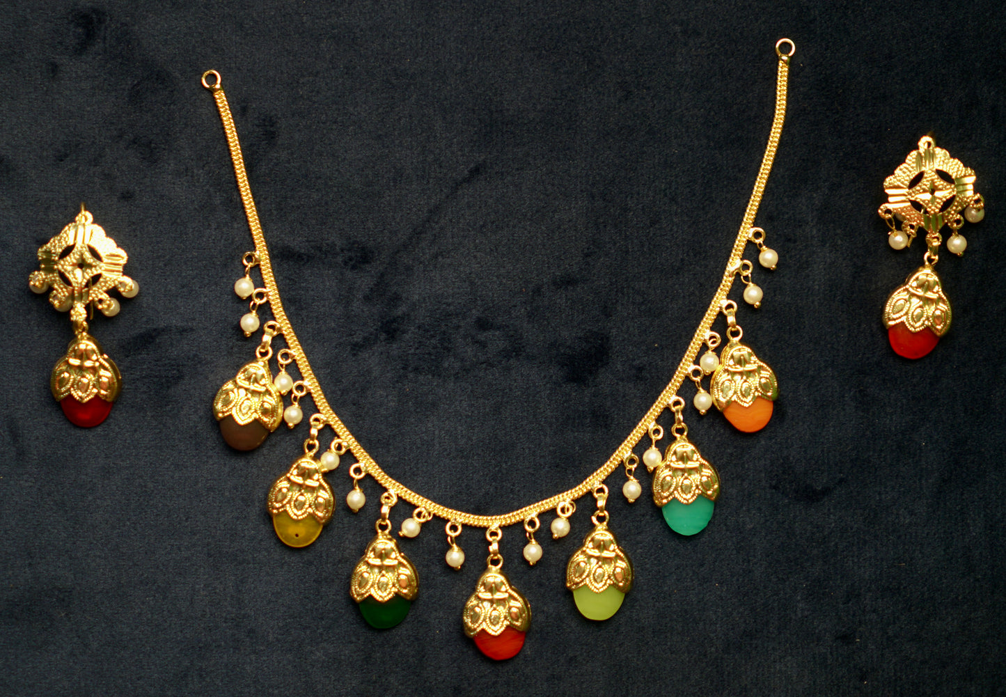 Punjabi Traditional Dakh Set with Multi color Stones