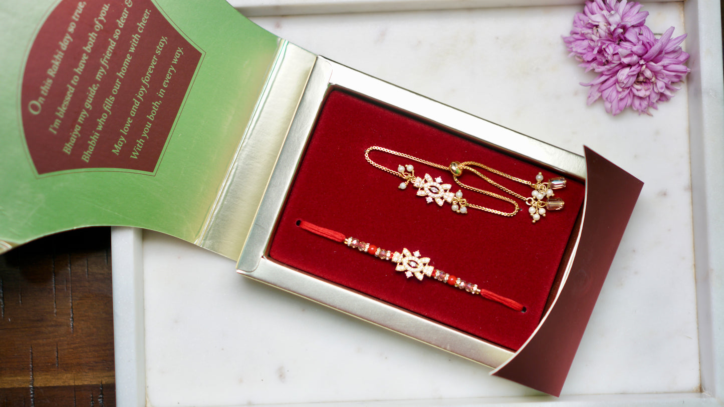 Veera Bhabi Rakhi Combo set in American Diamond