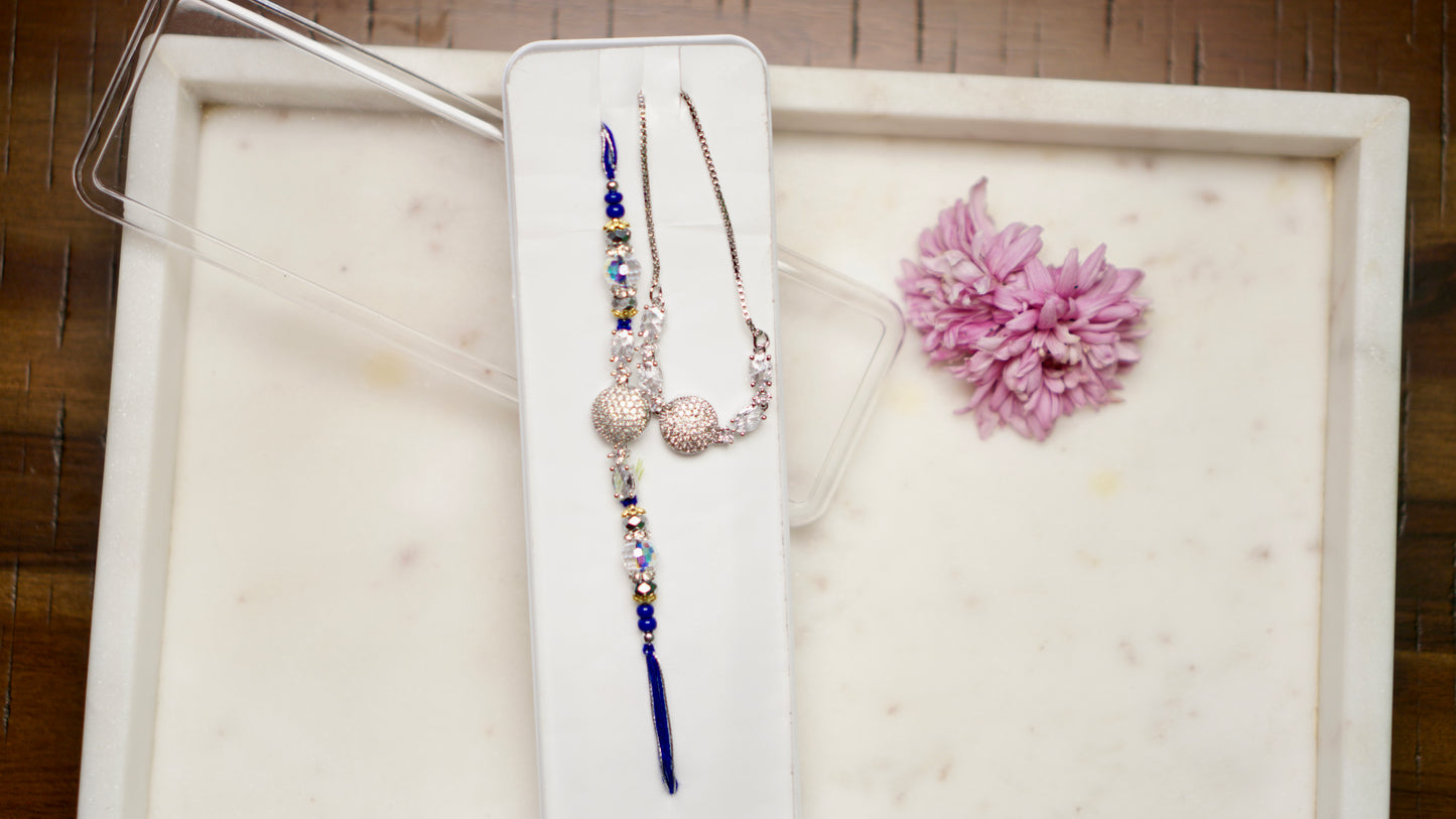 Elegant Bhaiya Bhabhi Rakhi Set with Crystal Beads