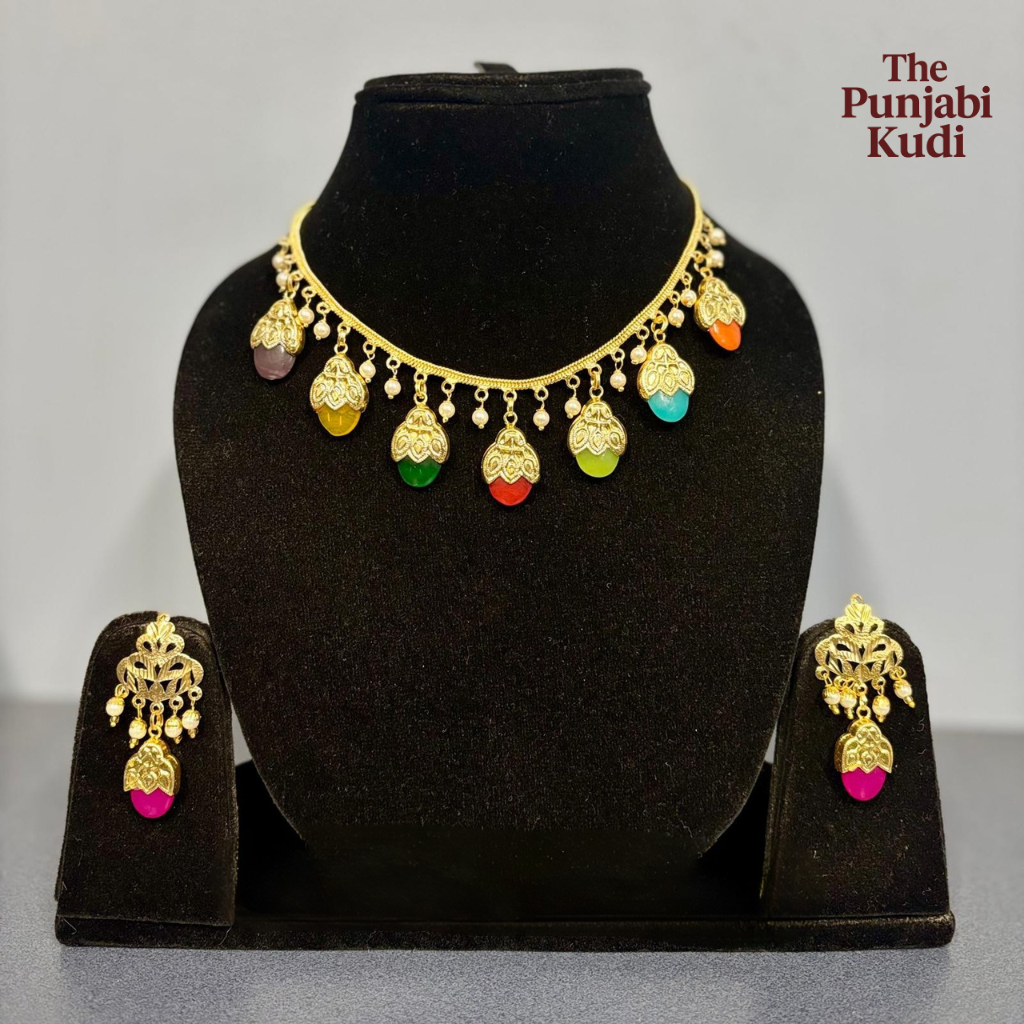 Punjabi Traditional Dakh Set with Multi color Stones