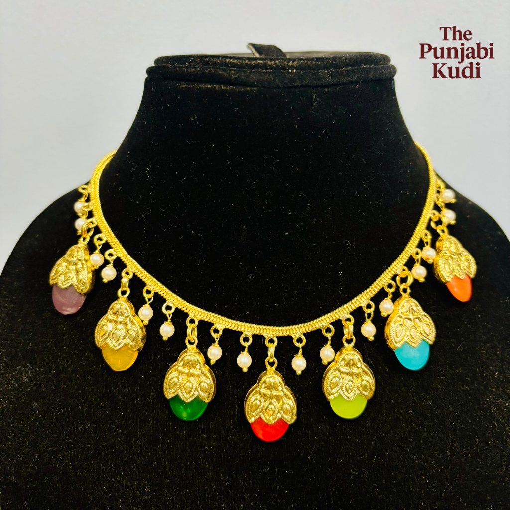 Punjabi Traditional Dakh Set with Multi color Stones
