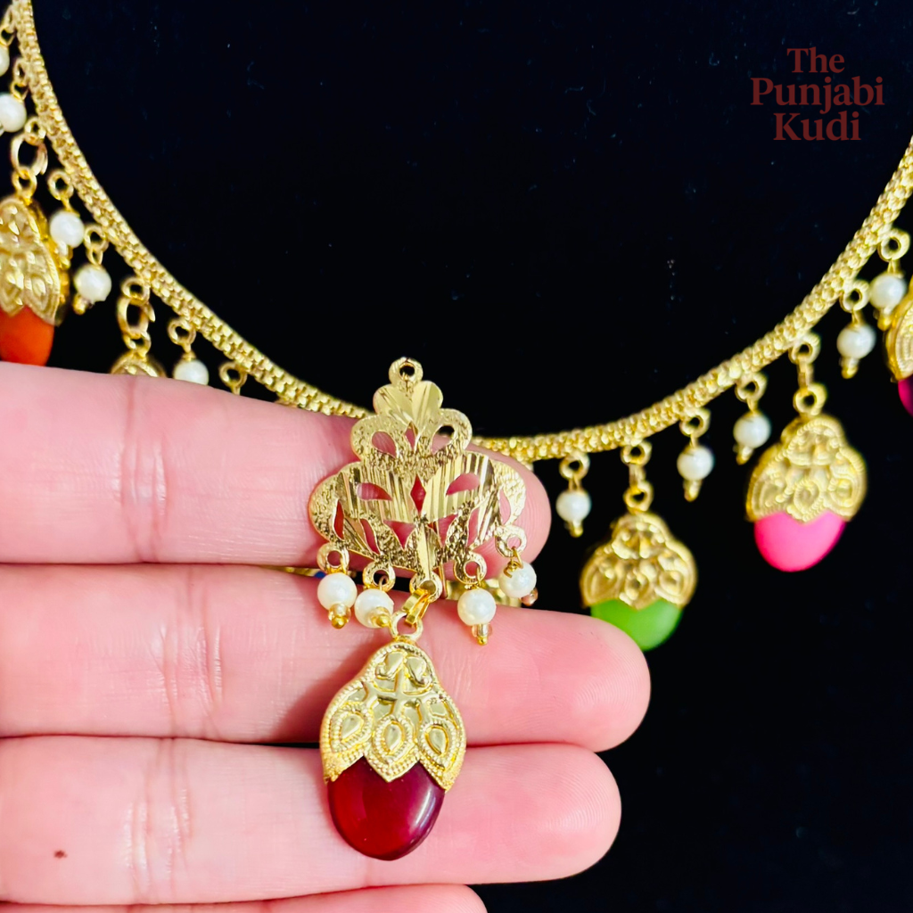 Punjabi Traditional Dakh Set with Multi color Stones
