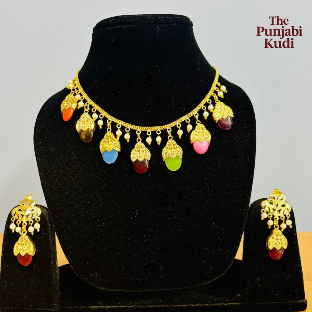Punjabi Traditional Dakh Set with Multi color Stones