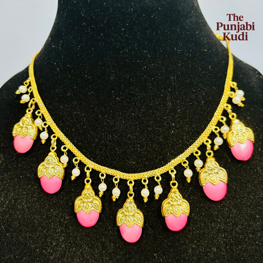 Punjabi Traditional Dakh Set with Pink Stones