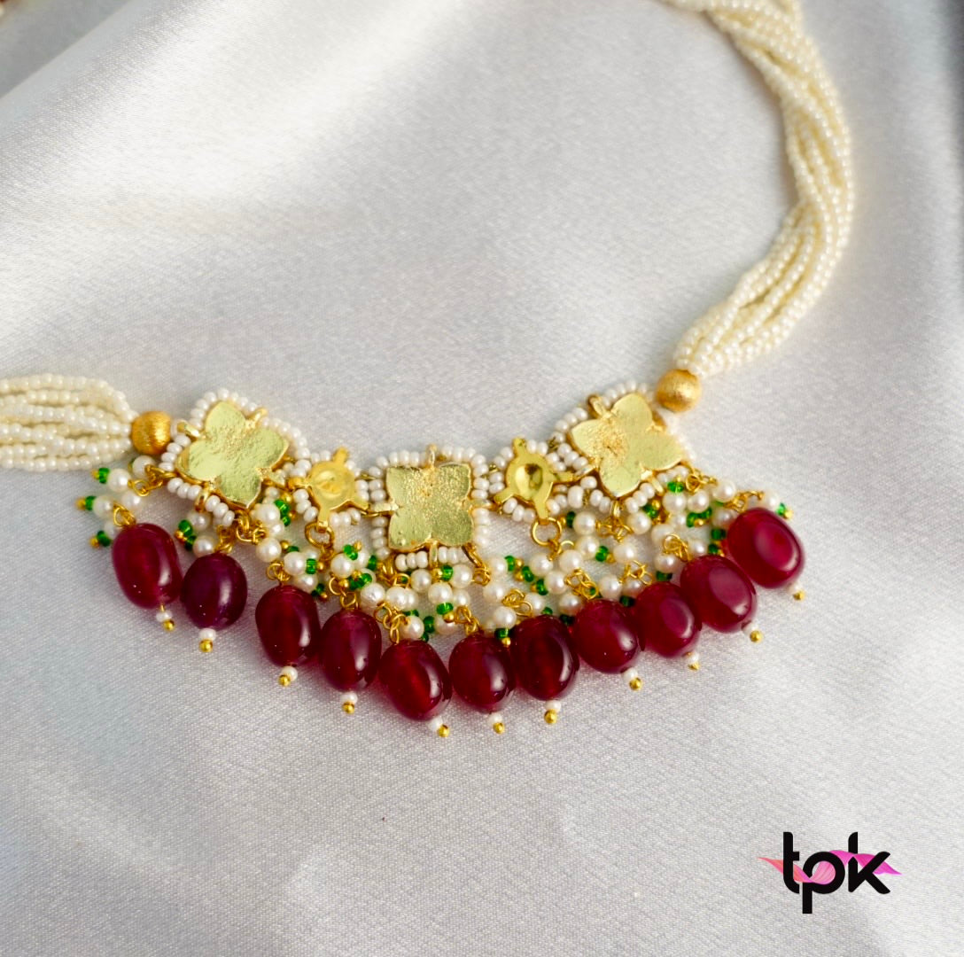 Pachi Kundan Choker Set with Earrings - Ruby