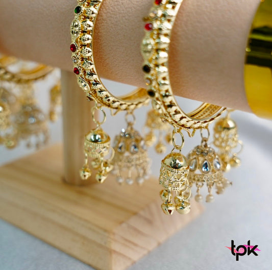 Light Gold kangan with latkan (Set of 2)