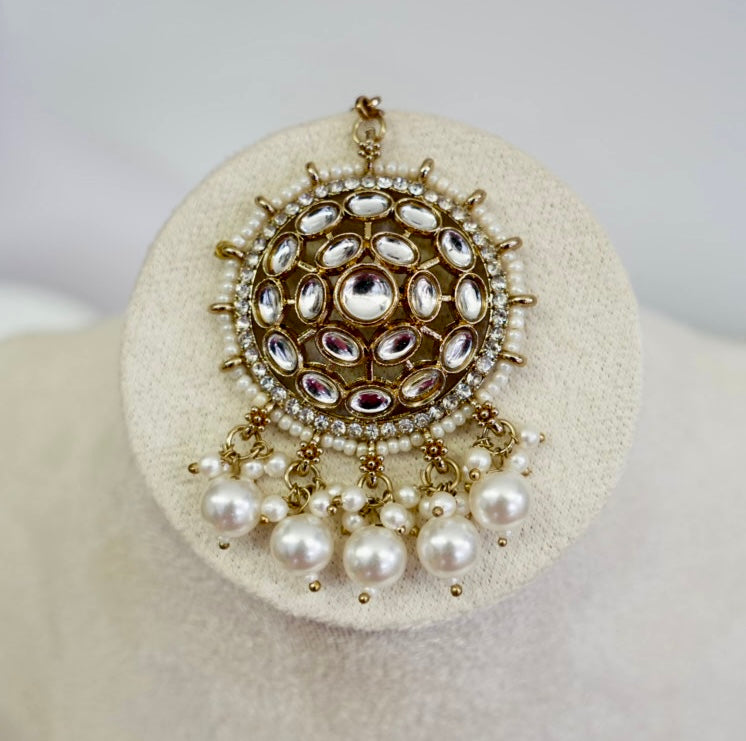 Kundan Polki Earrings Tikka Set with Chain