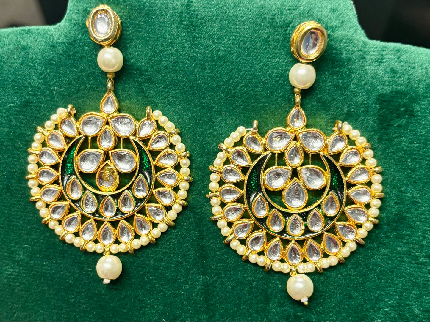 Gold Kundan Chandbali Earrings with Pearls