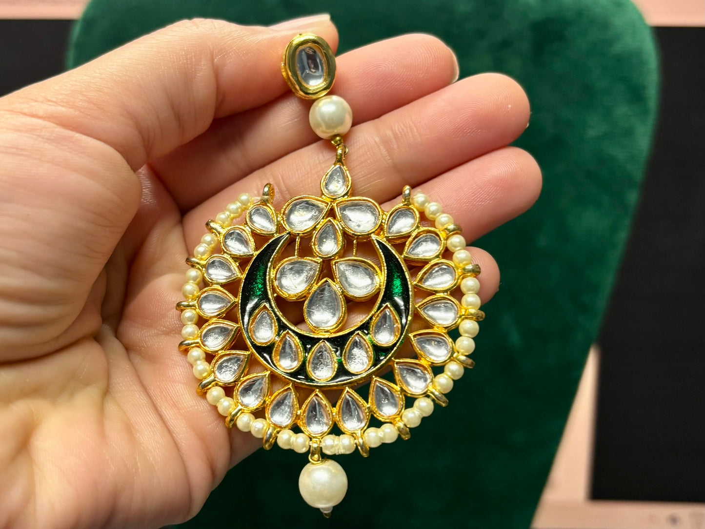 Gold Kundan Chandbali Earrings with Pearls