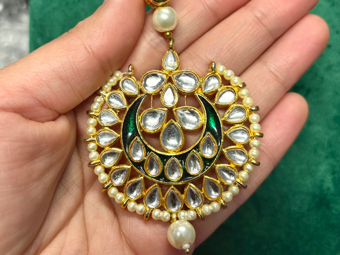 Gold Kundan Chandbali Earrings with Pearls
