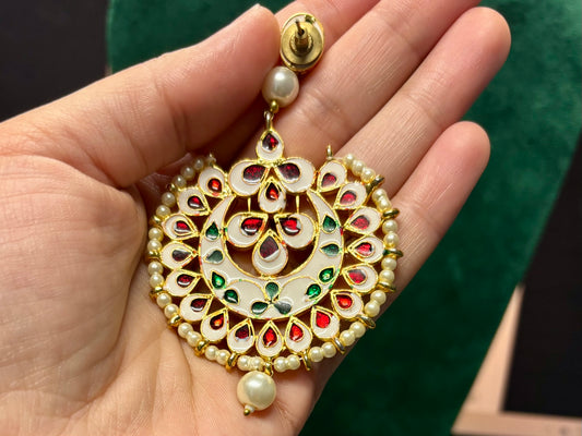 Gold Kundan Chandbali Earrings with Pearls