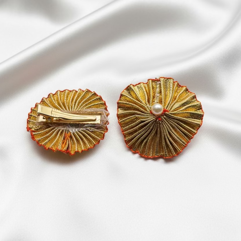 Handmade Gotta Hair Clips Pair - Light Gold & Dark Gold