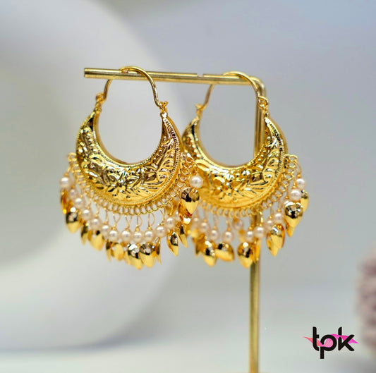 Gold Finished Pippal Patti Chand Bali