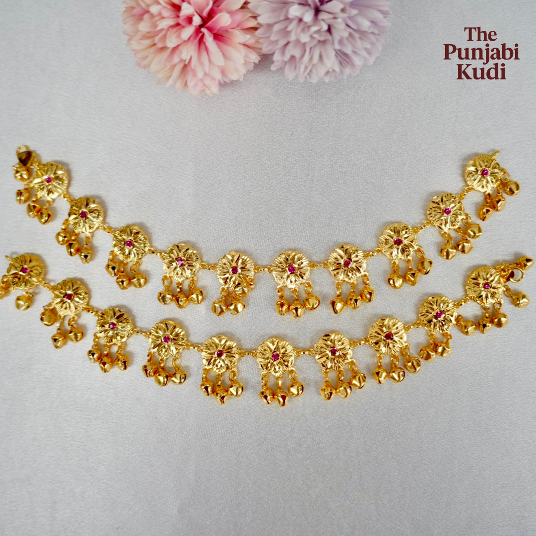 Micro Gold Plated Punjabi Payal (Anklet) Pair