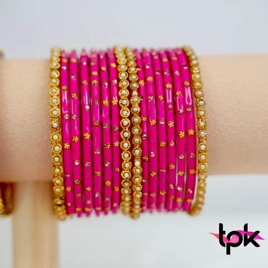 Rangrez Glass Bangle Set - Hot Pink