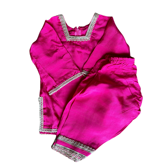 Silk Farshi Salwar Suit with Chinnon Dupatta - Hot Pink (1-5 Years)