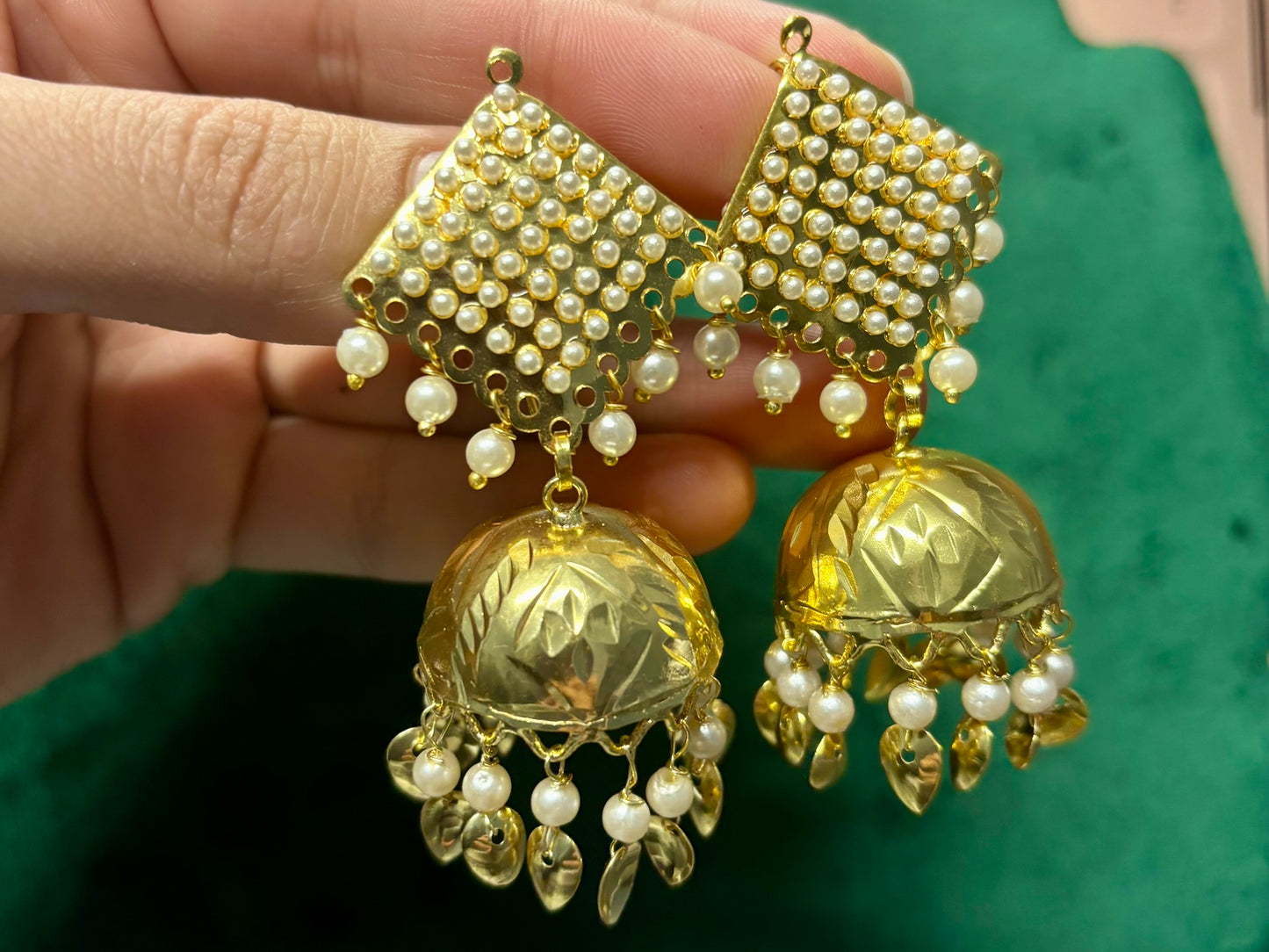 Gold Finished Jadau Lotan Earrings