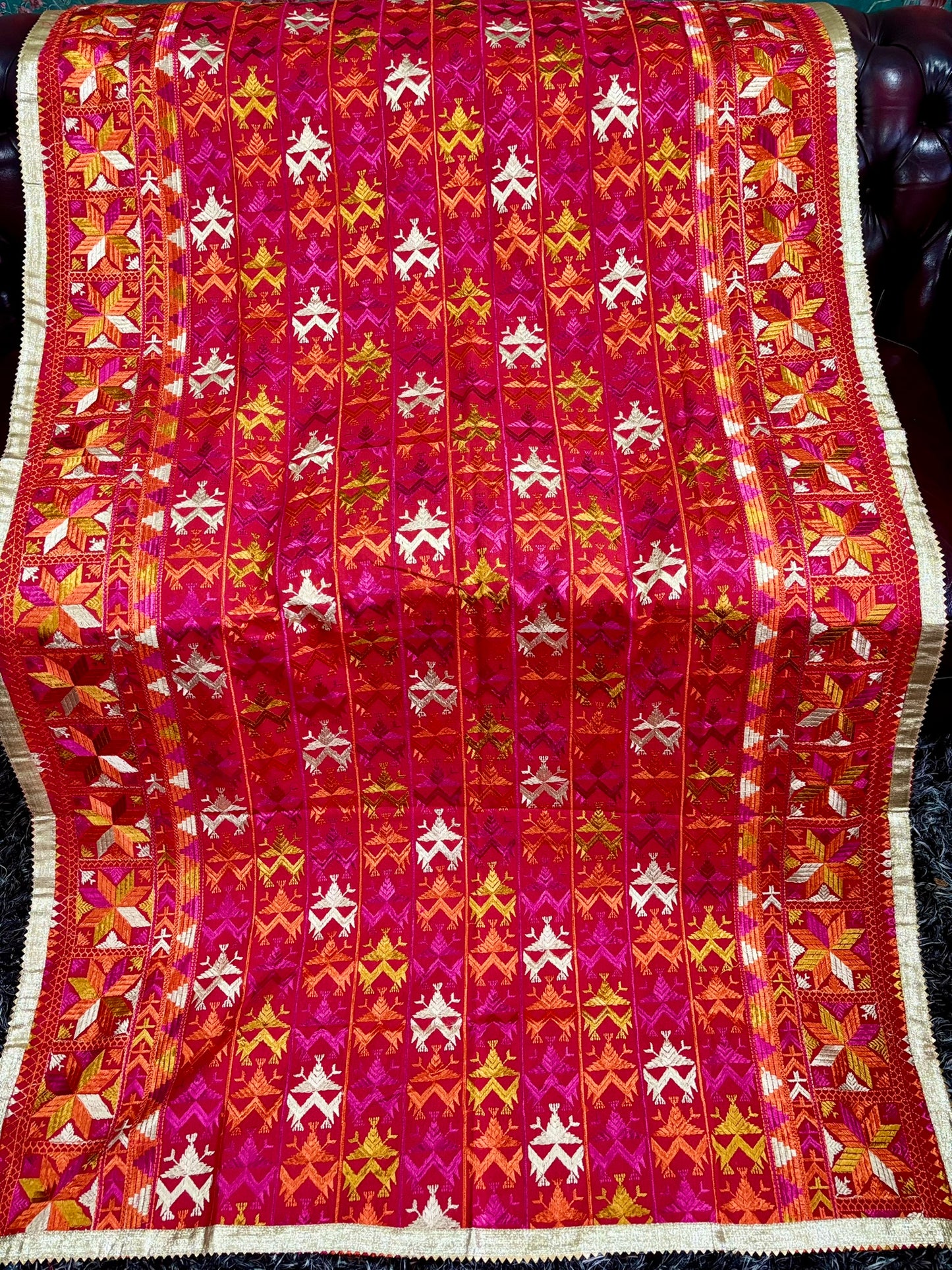 Red Khaddar Bagh Phulkari Dupatta