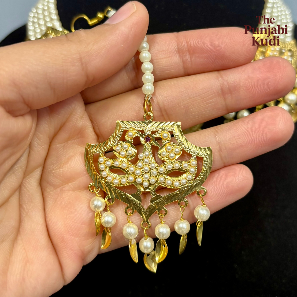 Jadau Pearl Gold Finished Necklace Set