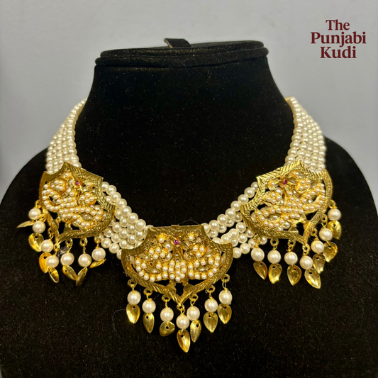 Jadau Pearl Gold Finished Necklace Set