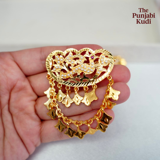 Traditional Morni Jadau Patra Chain Hair Clips