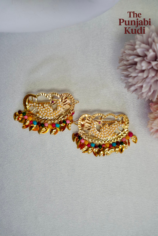 Traditional Morni Jadau Pippal Patti Hair Clips in multicolor