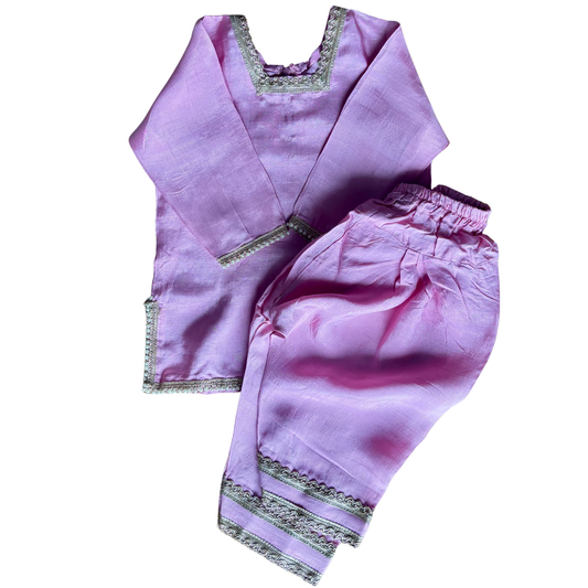Silk Farshi Salwar Suit with Chinnon Dupatta - Light Pink (1-5 Years)