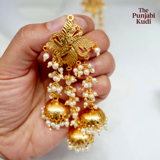 Gold Finished Long Pearl Earrings