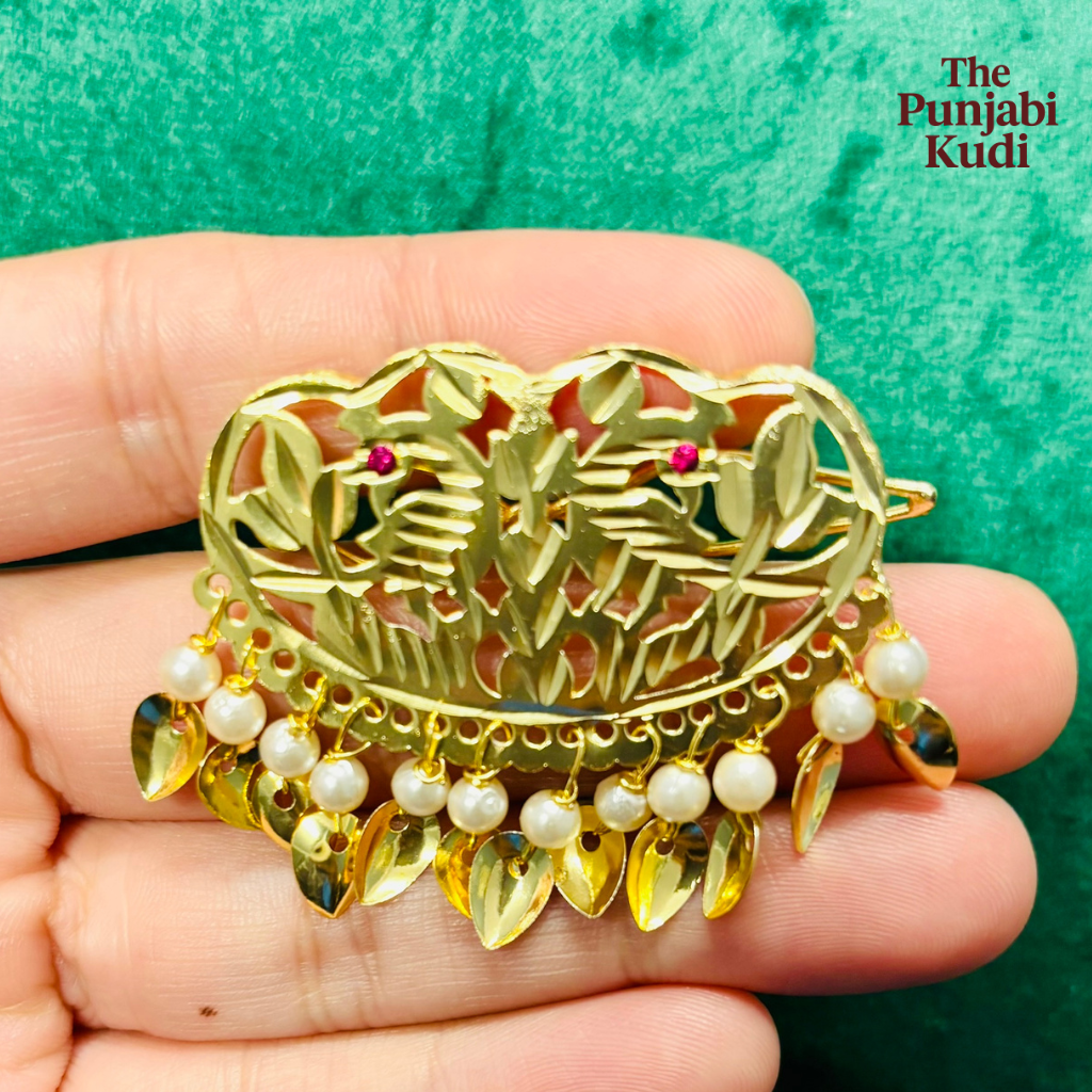 Gold Finished Morni Pippal Patti Hair Clips
