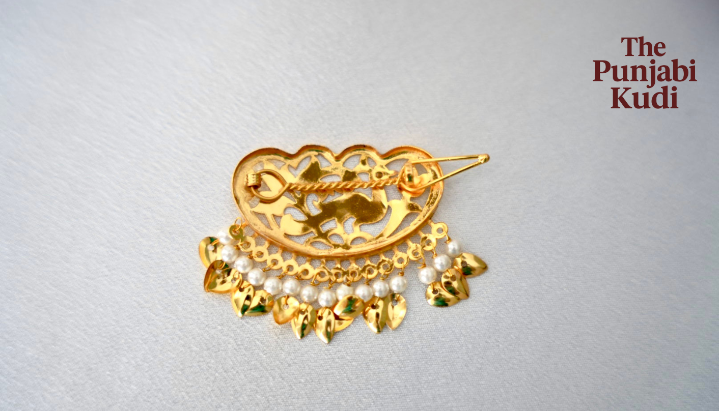Gold Finished Morni Pippal Patti Hair Clips with Pearls