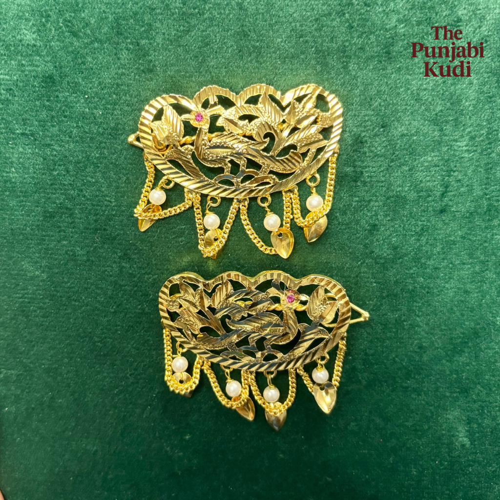 Gold Finished Morni Pippal Patti Hair Clips