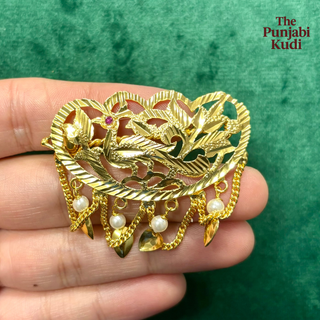 Gold Finished Morni Pippal Patti Hair Clips
