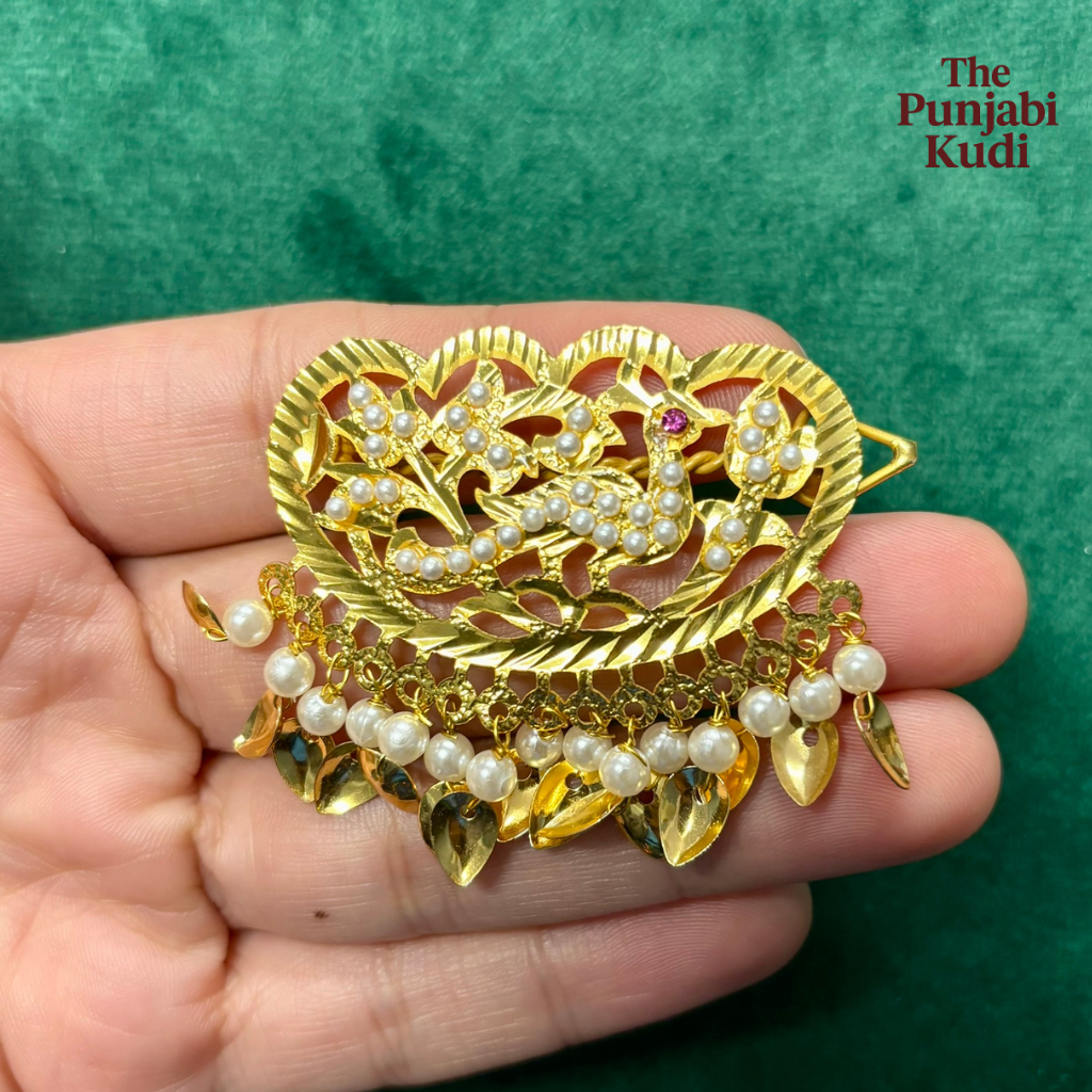 Traditional Morni Golden Jadau Pippal Patti Hair Clips