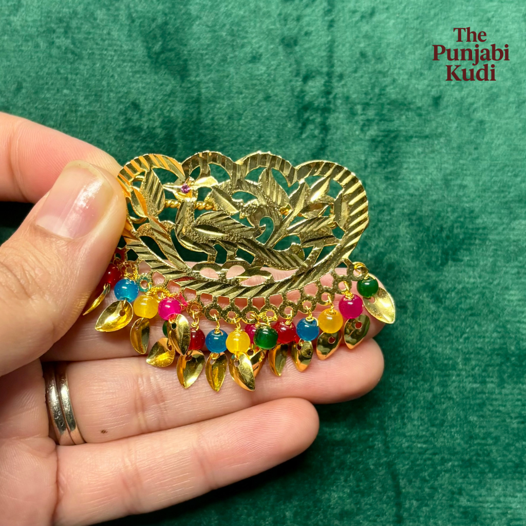 Gold Finished Multicolor Morni Pippal Patti Hair Clips