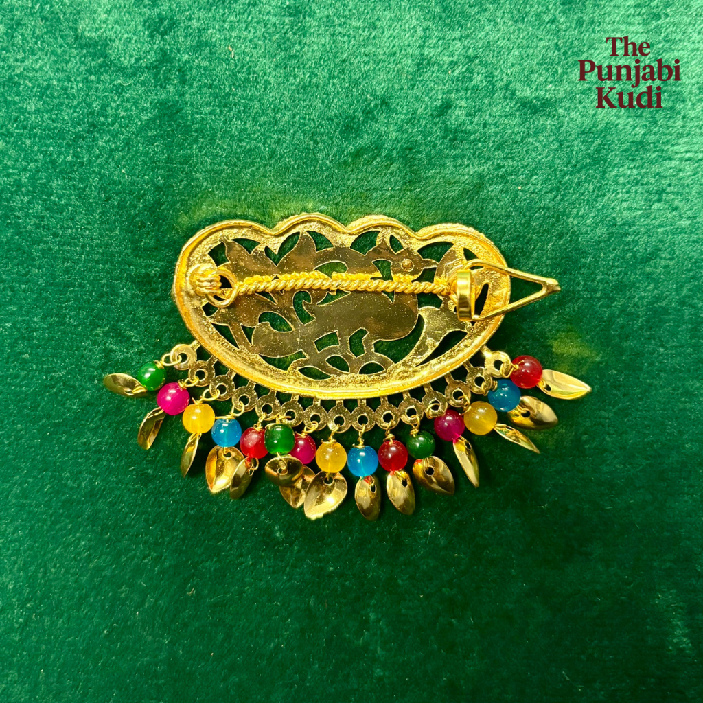 Gold Finished Multicolor Morni Pippal Patti Hair Clips
