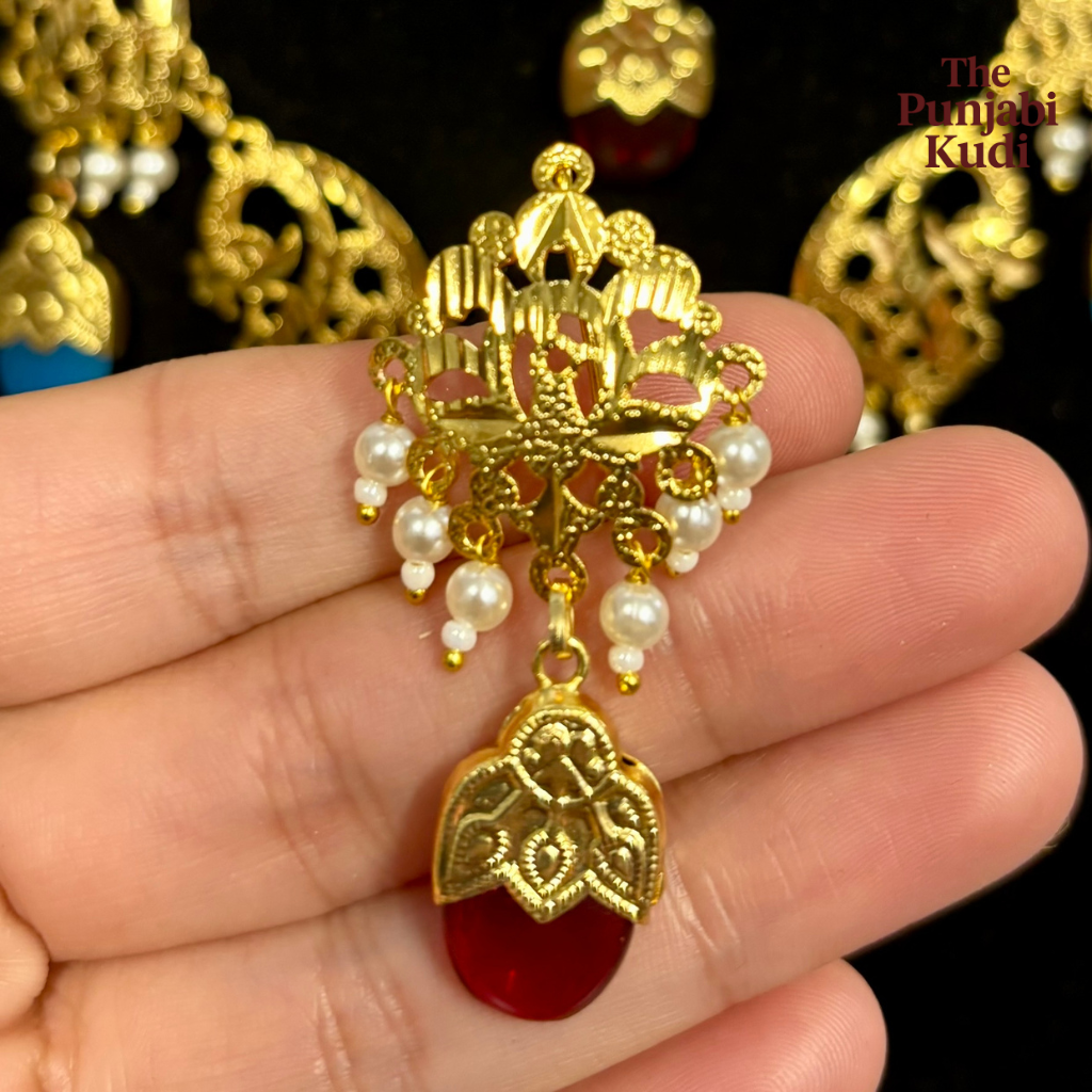 Punjabi Traditional Dakh Set with Tikka in Multicolor Stones