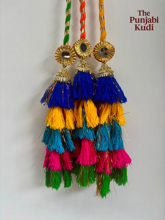 Multicolor Layered Tassel Paranda with Golden Detailing