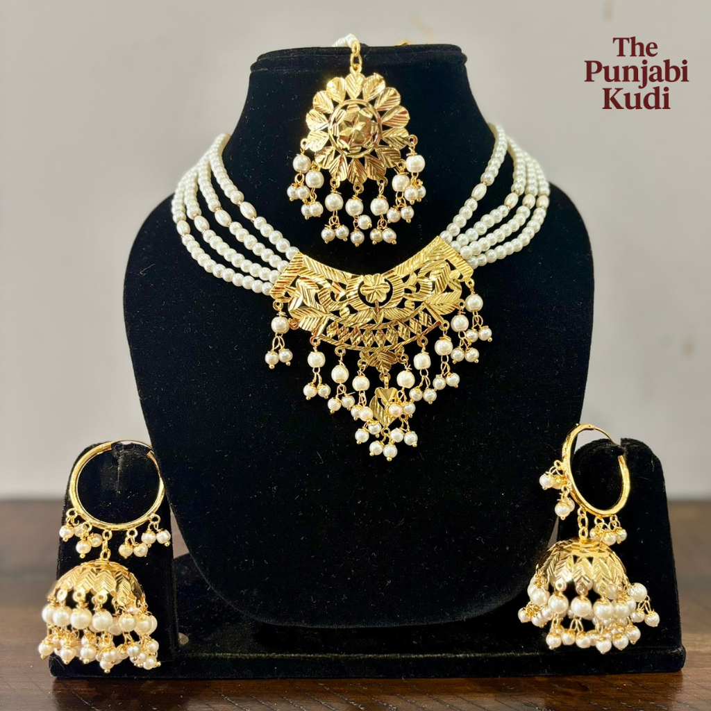 Pearl Gold Finished Choker & Jhumki Set